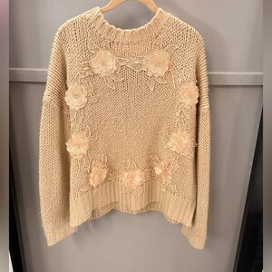ODDY Beige Floral oversized Knit Sweater
